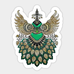 Beautiful elegant peacock in green colors Sticker